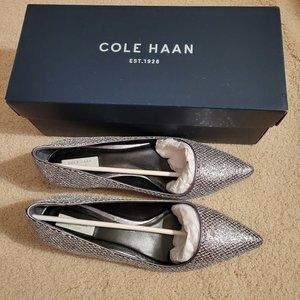 Cole Haan Bradshaw Pump 40 Pointy Toe Silver Gunmetal Glitter w/ Box - Size 7
